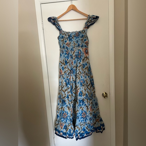 House of Harlow 1960 Zoey 100% Cotton Blue Tiered Maxi Dress - Size Large - Picture 2 of 11